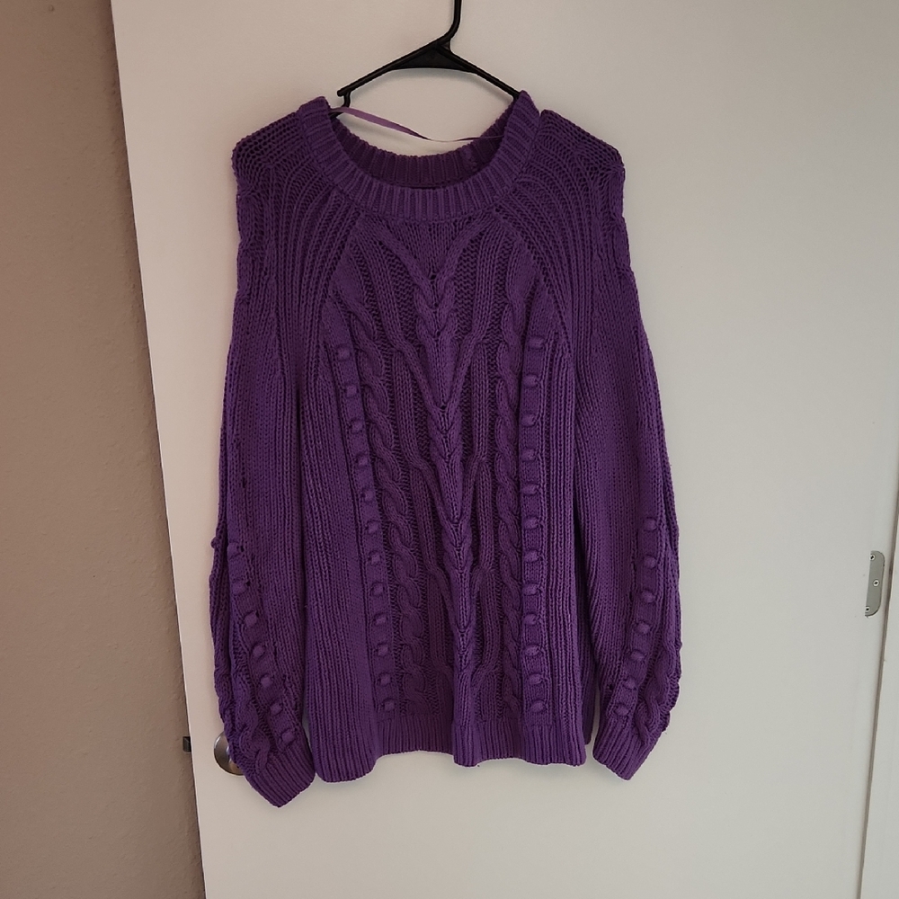 Lane Bryant Purple Cable Knit Crew Neck Sweater